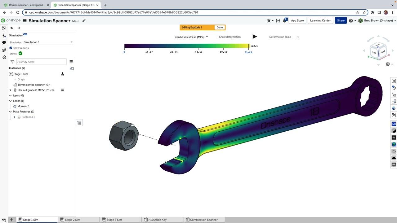 A parametric wrench/spanner gets simulated in FEA (entry level)