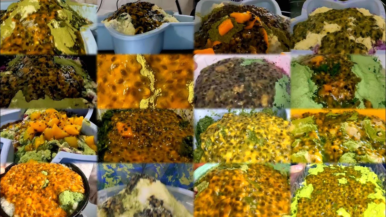 TING ICE EATING WITH MATCHA, PASSION FRUIT &  POWDER TOPPING ASMR COLLECTION 