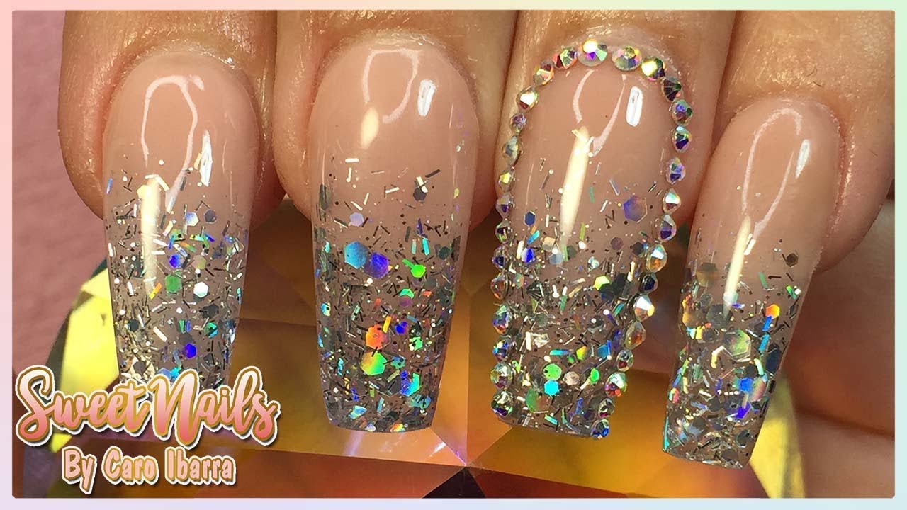 U&ntilde;as de GLITTER PLATA Hologr&aacute;fico DIFUMINADO |U&ntilde;as de Acr&iacute;lico