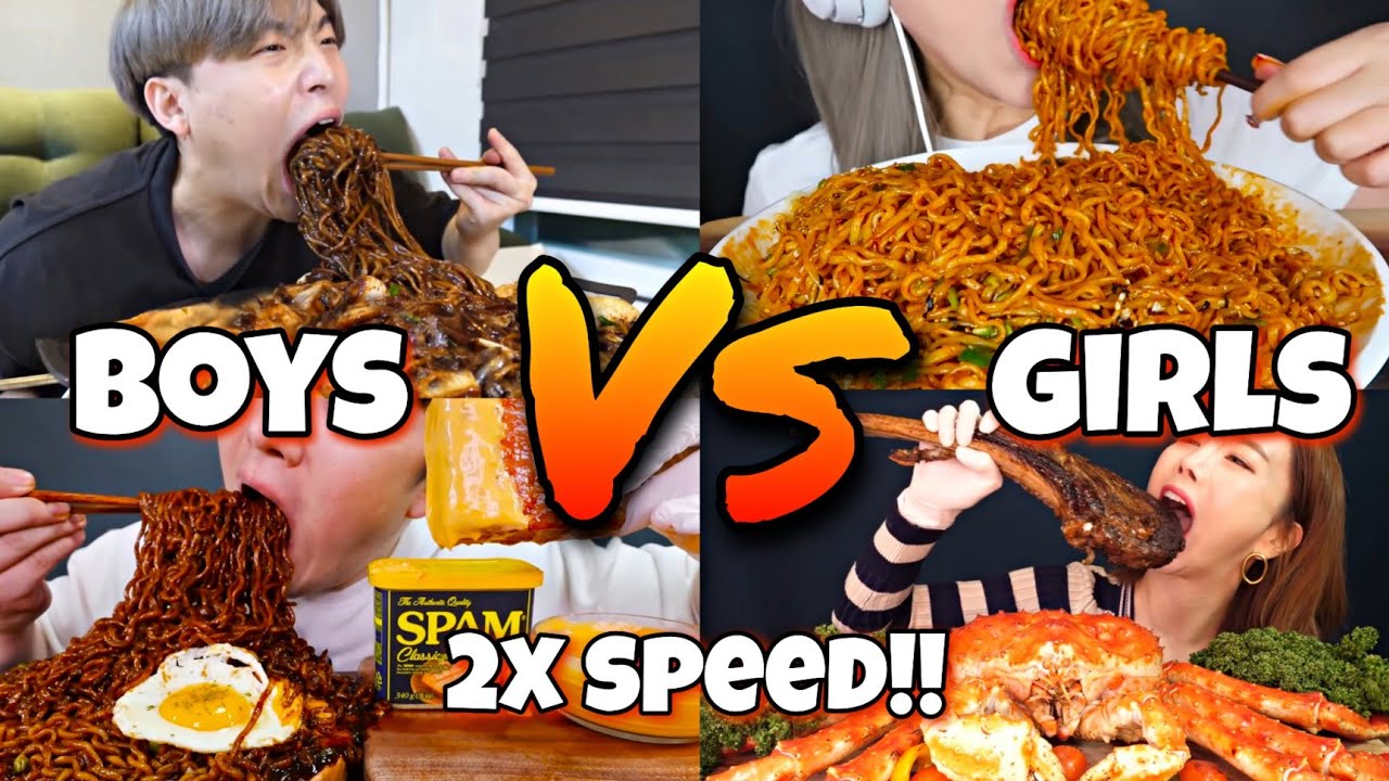 2x speed!!🔥KOREAN Girls Vs Boys Mukbangers Big Bite Eating Compilations🇰🇷 Fast Motion food Mukbang