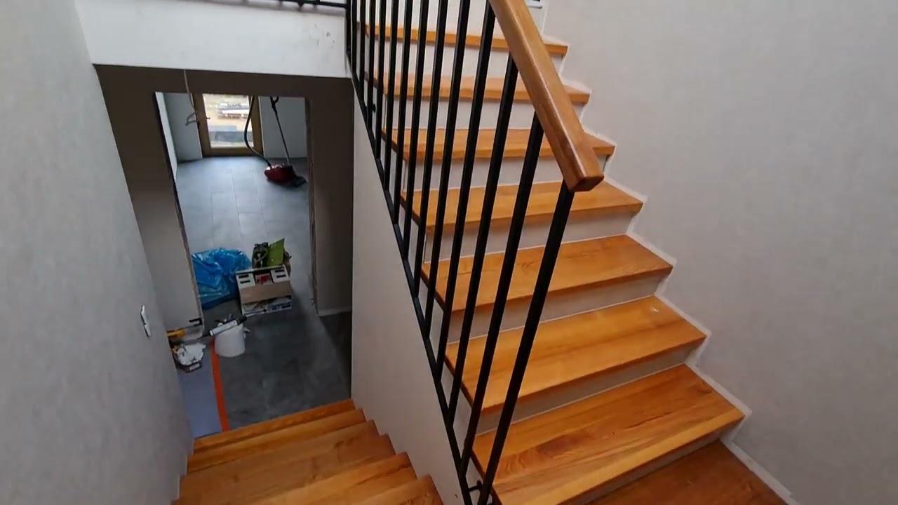 Balustrada loft montaż boczny 20 x 20 lamele tralki  czarna dębowe schody czarny mdf Mosina Poznań