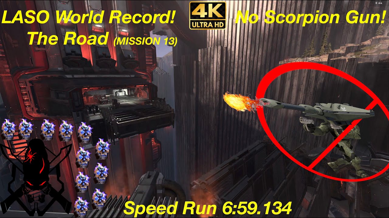 Halo Infinite The Road Legendary All Skulls On | No Tank Gun! No Upgrades! LASO World Record!