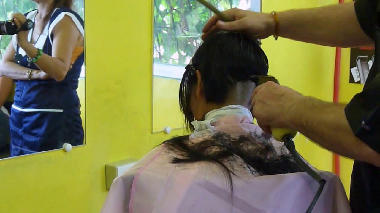 Girl barbershop extreme short haircut