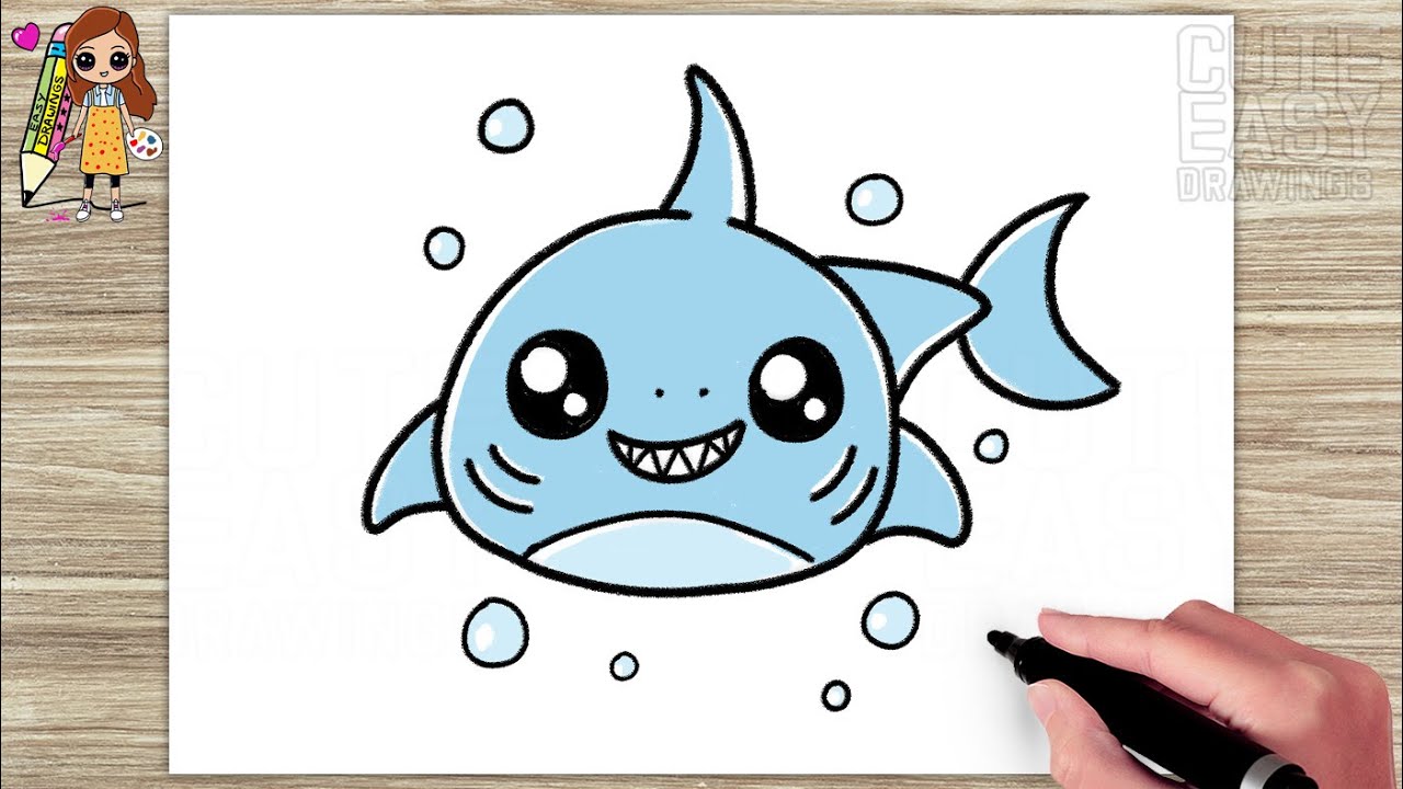 How to Draw Happy Shark, Cute Easy Drawing Step by Step 🦈