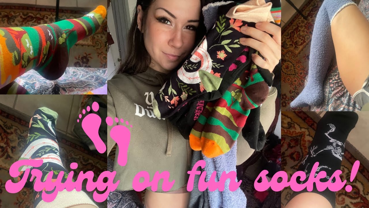 Asmr SHEIN sock try-on haul. Cute, fun crew socks, thigh high socks. Soft spoken, fabric sounds
