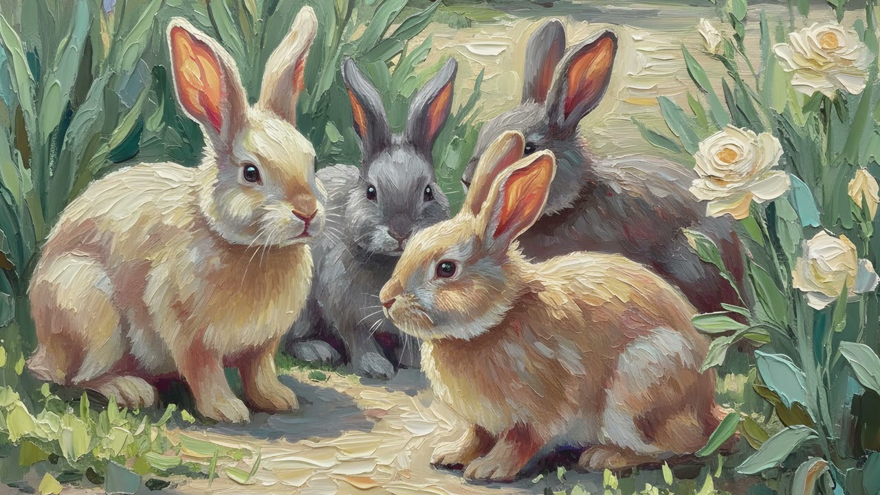 Bunny UHD 4K TV Art Silent Screensaver | Rabbit TV Wallpaper l 2 Hours Nature TV Art 1 Oil Painting