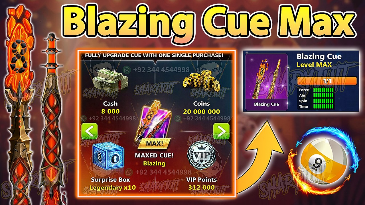 🤯 8 Ball Pool Blazing Cue Level Max - Level 1 To Max - How To Max Old Animated Cue in 8 Ball Pool 🤯