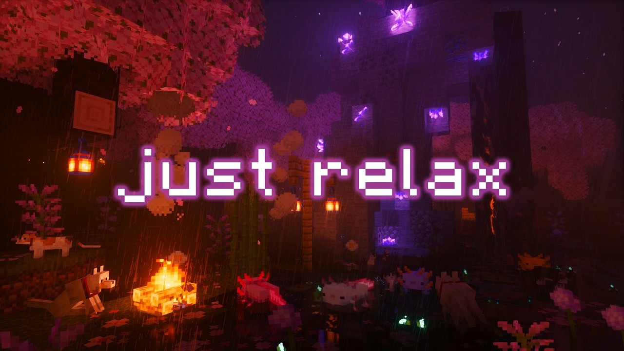 can't sleep? this will help... (minecraft music & rain, water, fire)