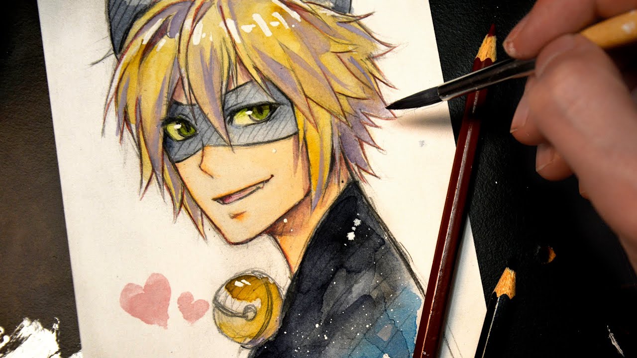 Cat Noir (Miraculous Ladybug)【WATERCOLOR SKETCH SPEEDPAINT】