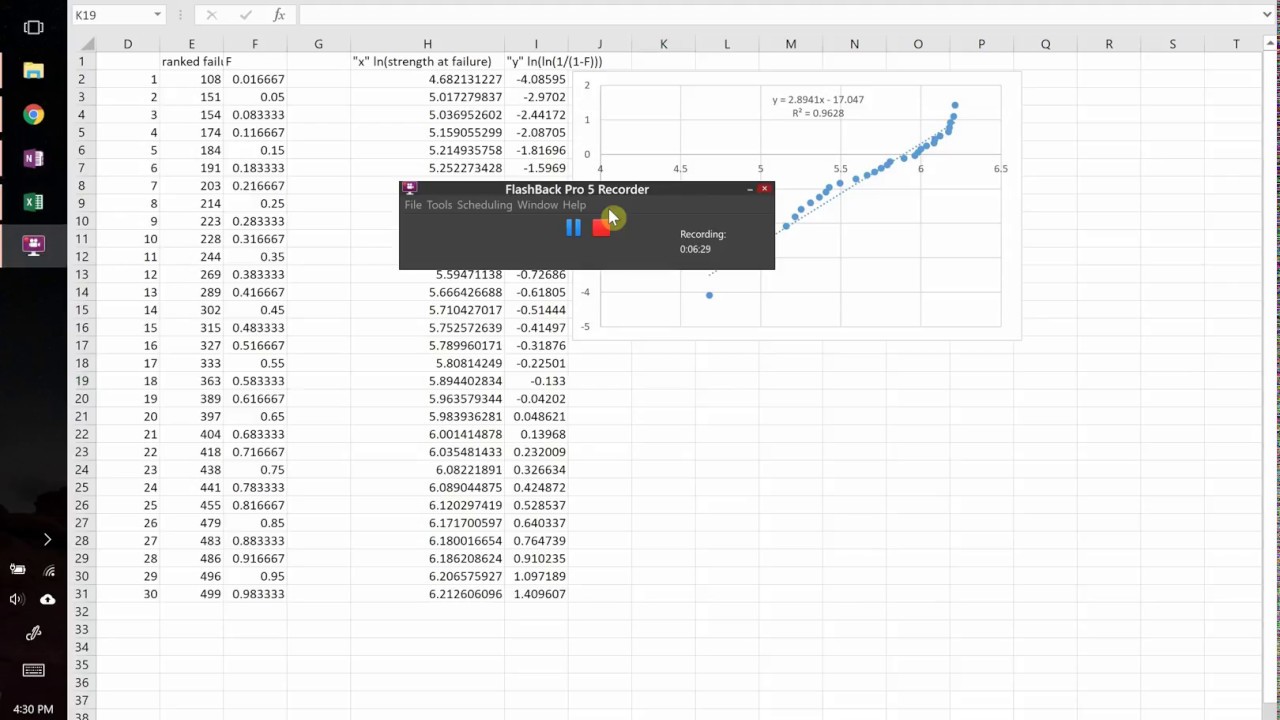 Tutorial for determining Weibull modulus in excel