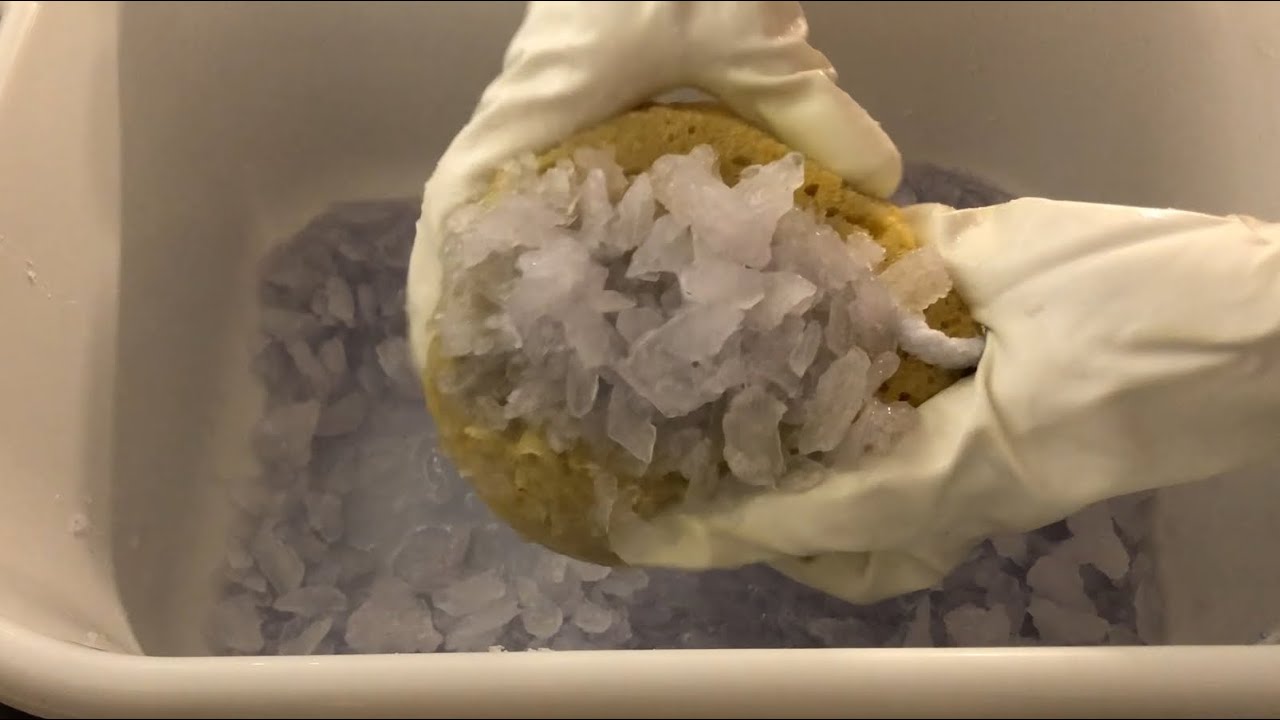 ASMR Huge Purple Laundry Crystals + water create loads of suds for sponge squeezing & cleaning