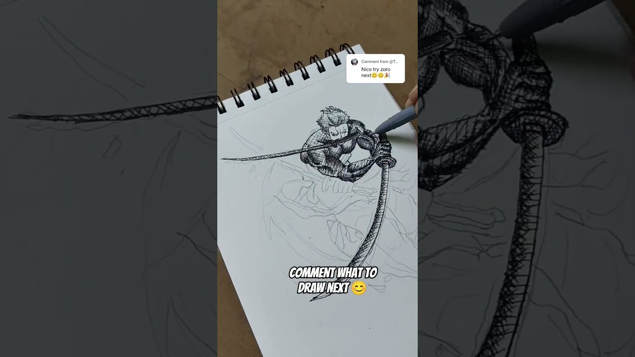 Roronoa Zoro Ink Sketch | One Piece Fan Request | Dynamic Anime Sword Art 