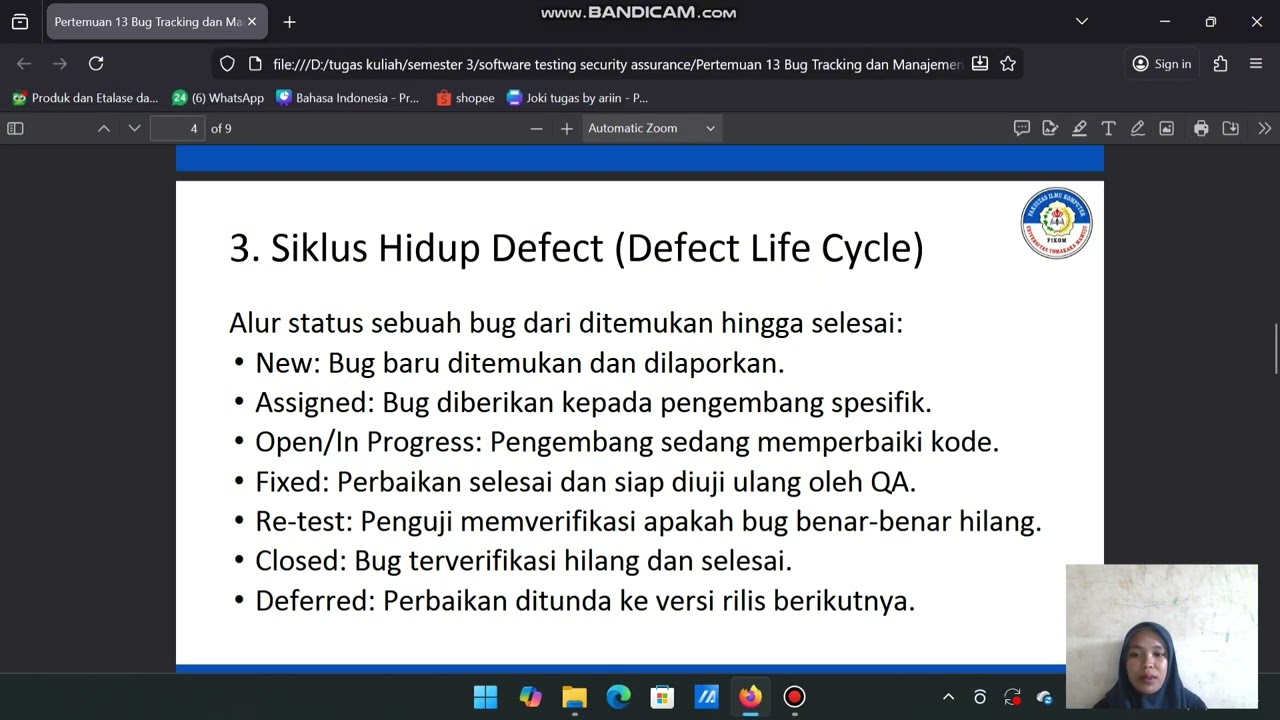 menyelesaikan tugas, matkul Software testing security assurance, pertemuan 10-14
