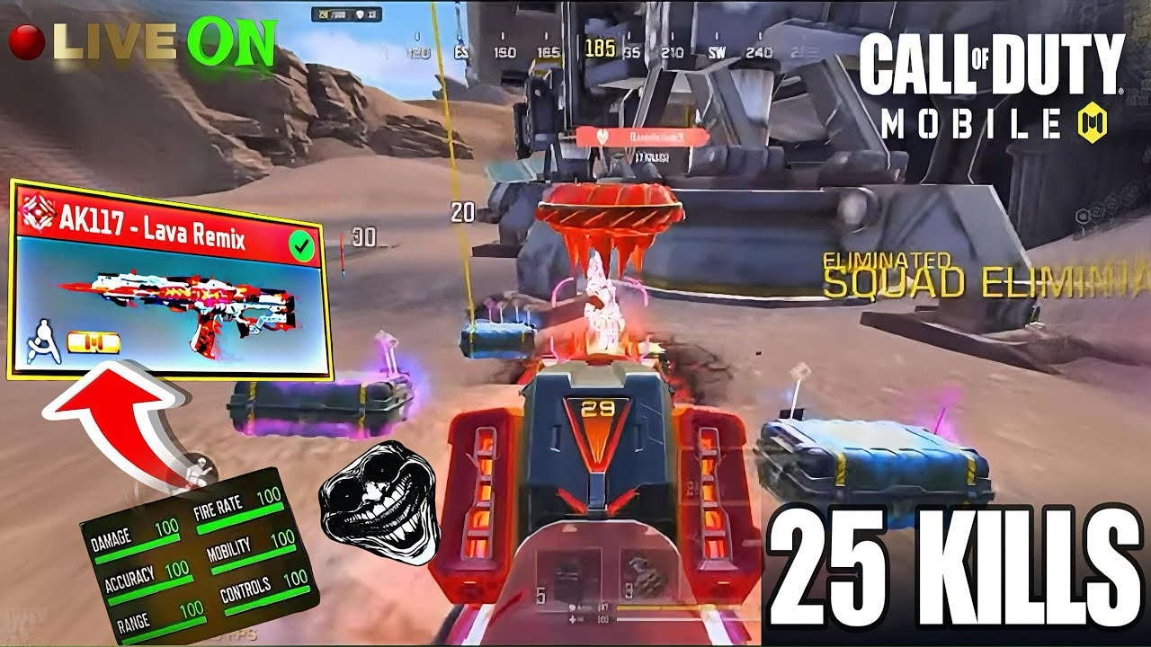 25 Kills Clutch on Livestream with Maxed out Lava remix Ak117 In CODM