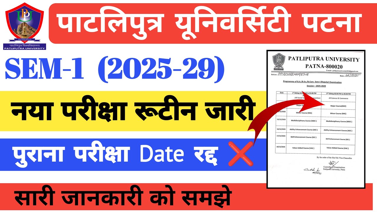 Patliputra University UG SEM-1 New Exam Routine Released | PPU UG SEM-1 New Exam Routine Released