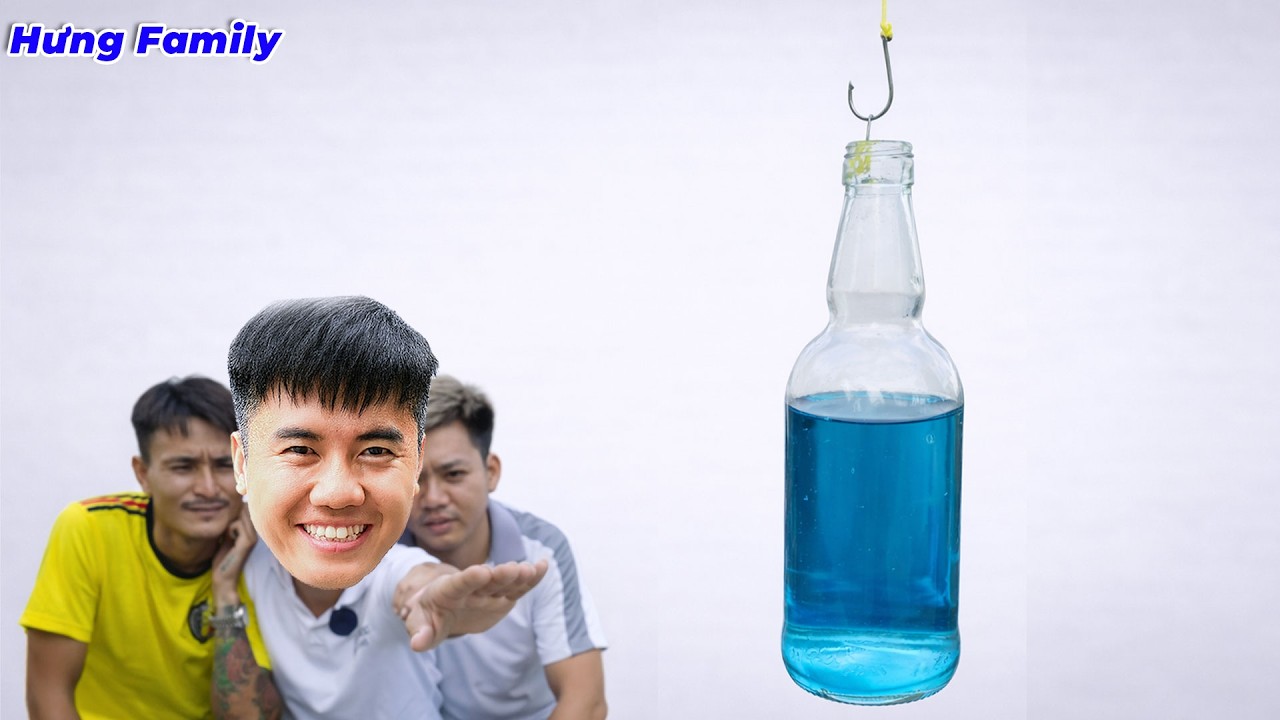 Hưng Troll | Thử Thách Dùng Cần Câu Nhấc Chai Nước Lên Cao Không Chạm Tay Không Dụng Cụ