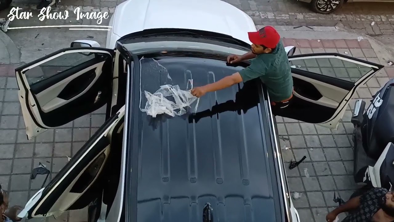 Roof Top black ultra glossy wrap for new creta half car wrap