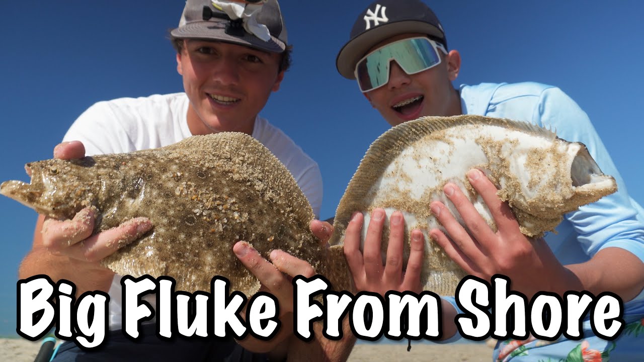 Kid Catches His First Giant Fluke From Shore! (Best Beginner Fluke/Flounder Rig and Tips)