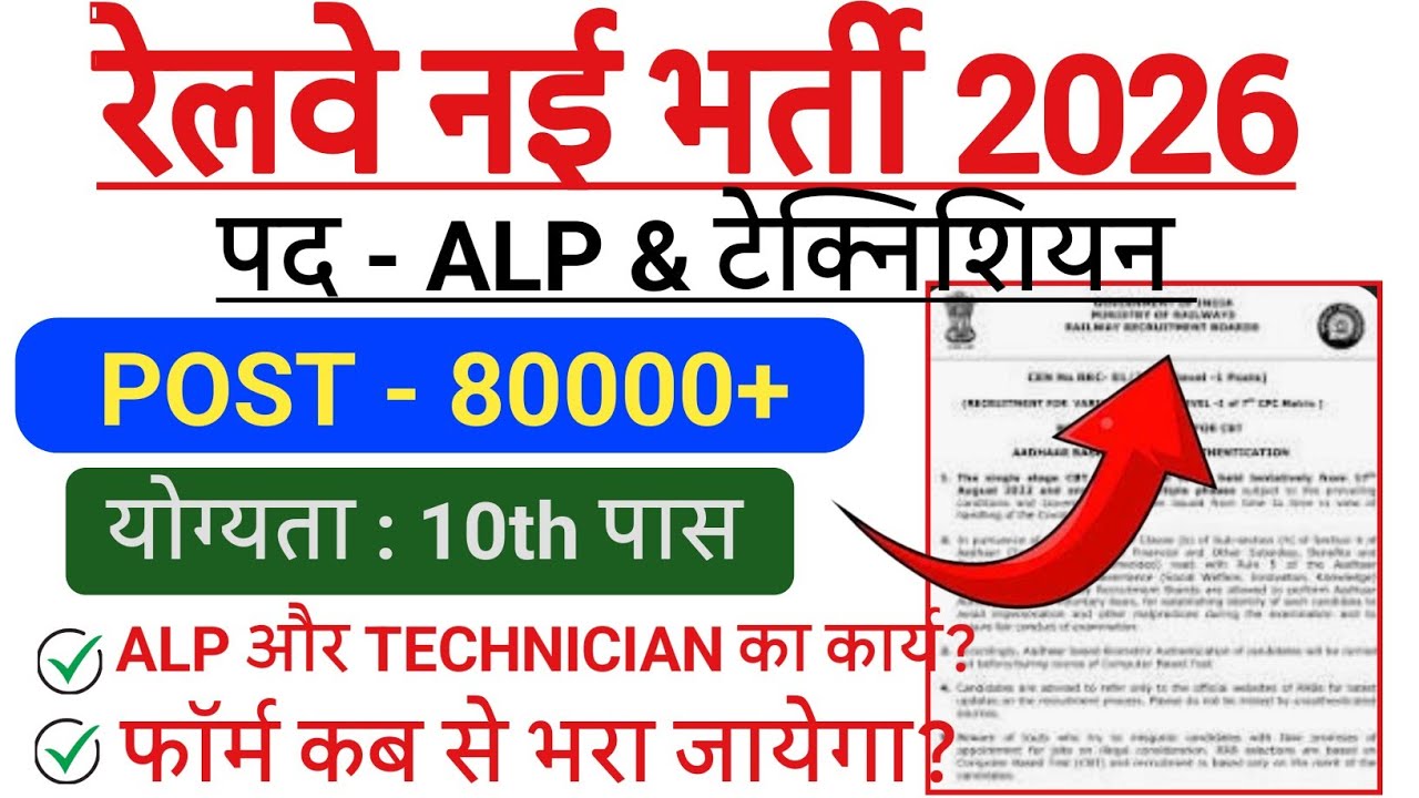 रेलवे भर्ती 2026, relway new recruitment 2026, new bharti 2026, ALP NEW BHARTI 2026