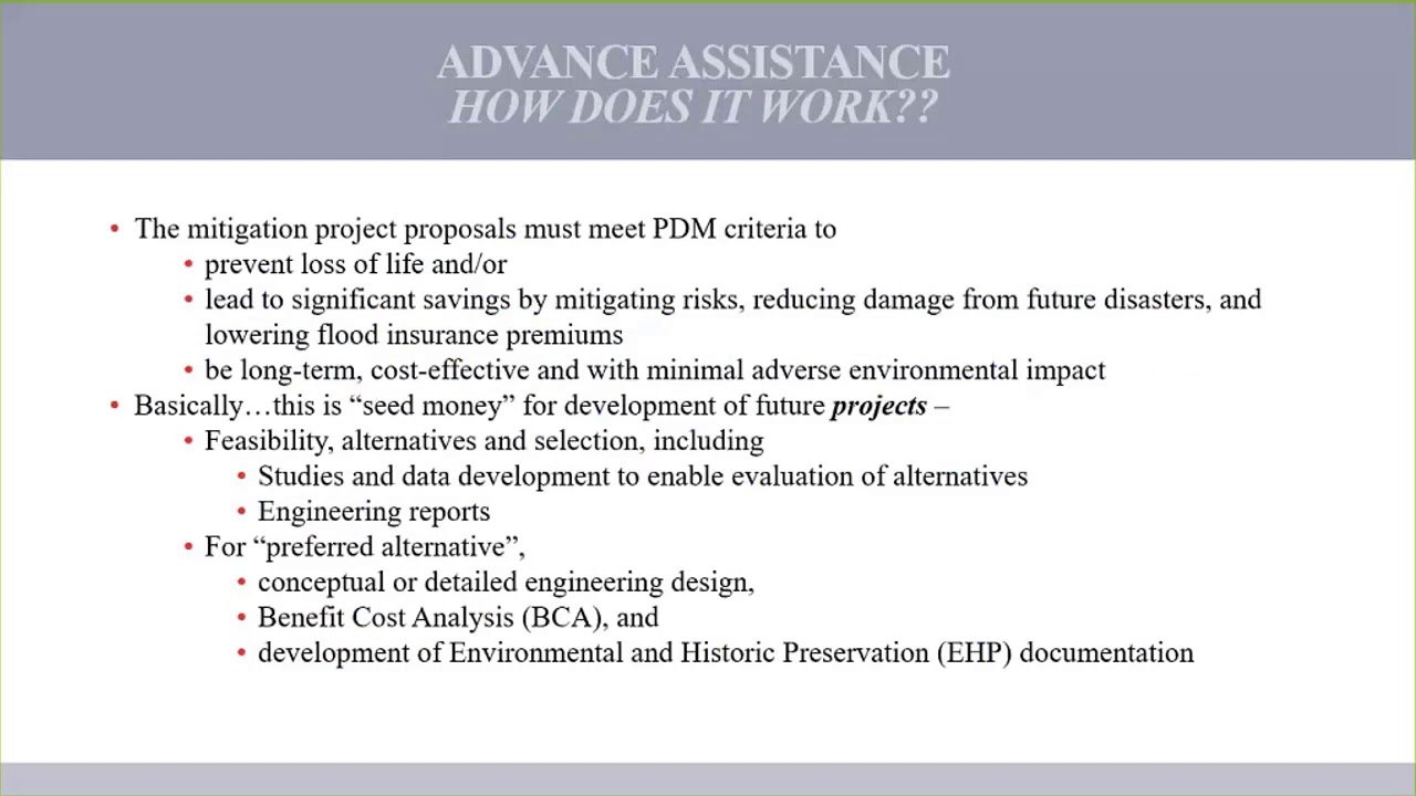 FEMA Pre Disaster Mitigation (PDM) Advanced Assistance grant - Part 1 of 3