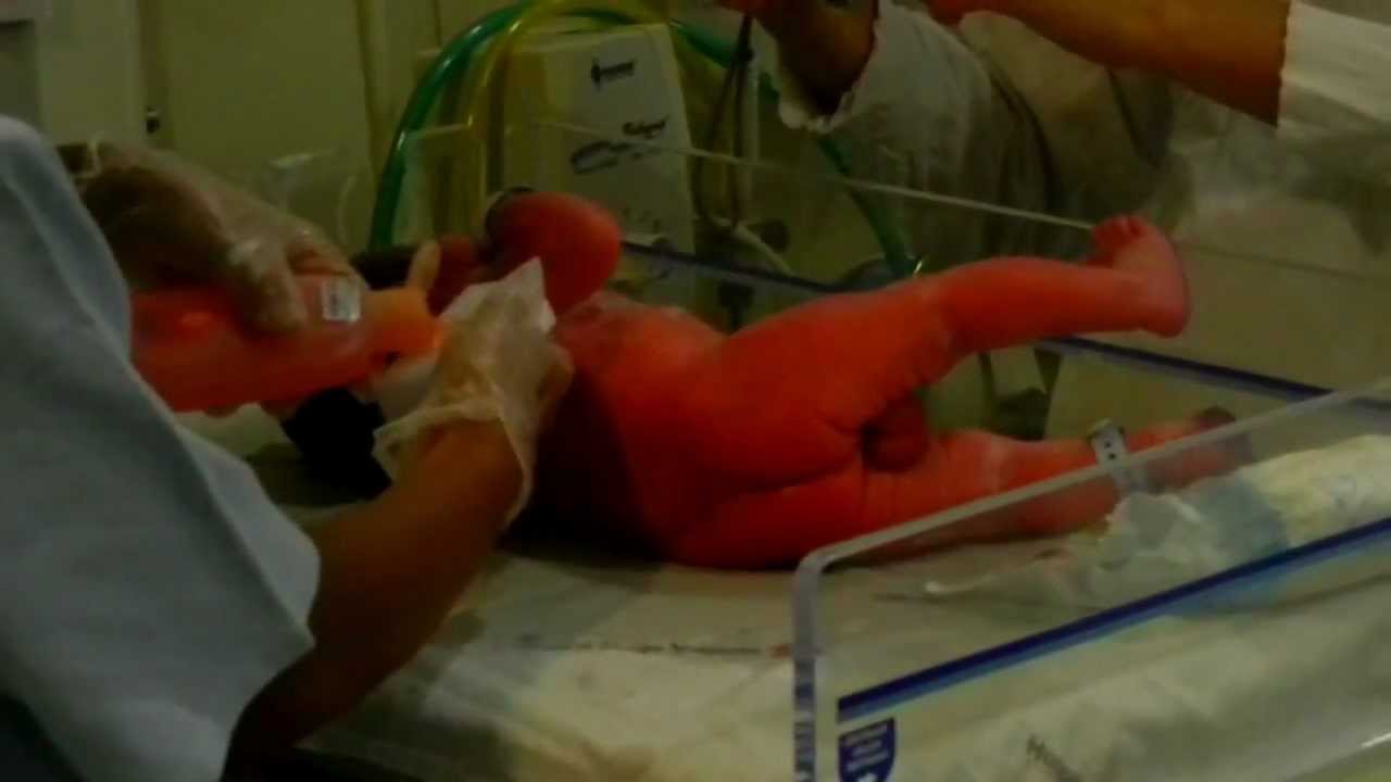 Primeiro banho de Lucca na maternidade.