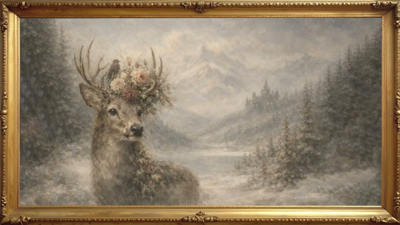 Зимнее ТВ-искусство с золотой рамой ❄️ Элегантная уютная зимняя живопись | 4K