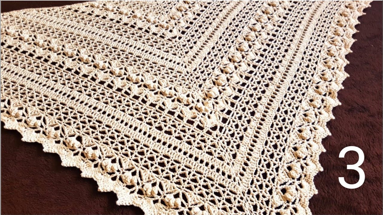 كروشيه شال أو سكارف سهل وخطوة بخطوة كل الرقة والنعومة فيه الجزء3  Crochet Shawl Tutorial
