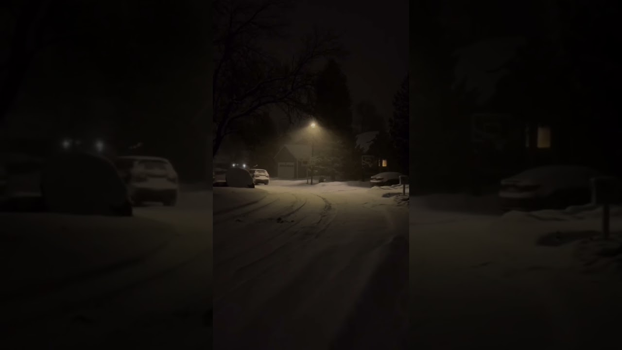 Snowy Street Serenity: Nighttime Drive & Hazy Views