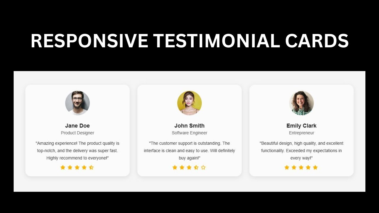Testimonial Cards Using HTML & CSS | Modern Clean Review UI Design #html #css #testimonialcards