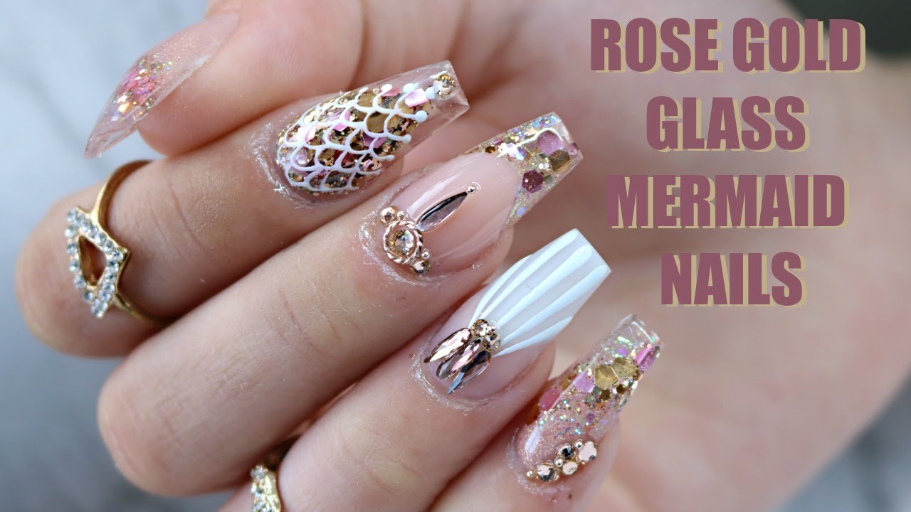 ROSE GOLD GLASS MERMAID NAILS