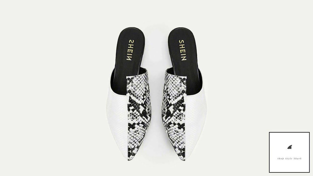 Contrast Snakeskin Print Flat Mules