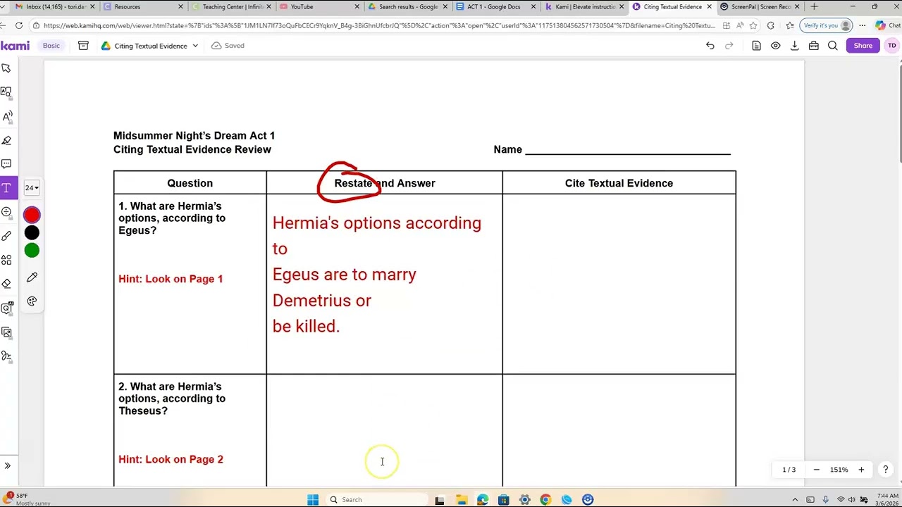 Act 1 Text Evidence Explained