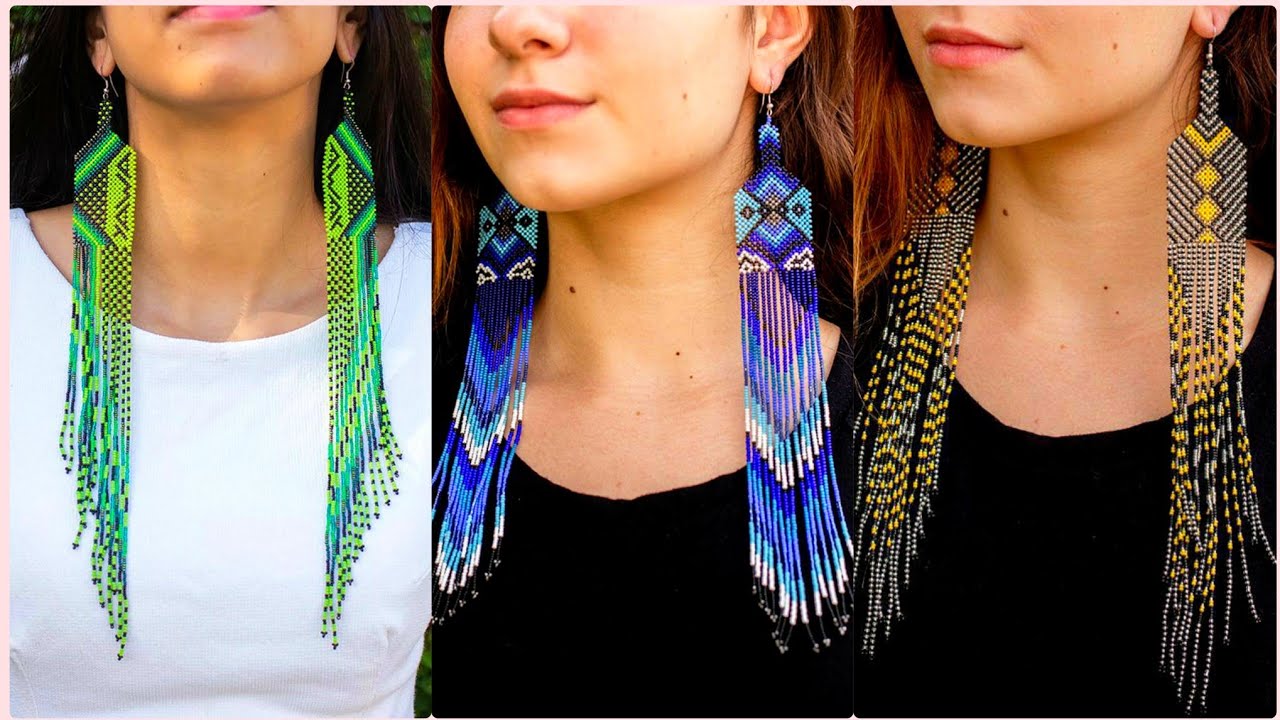 Latest native bead earrings sead bead fringe earrings design for girls