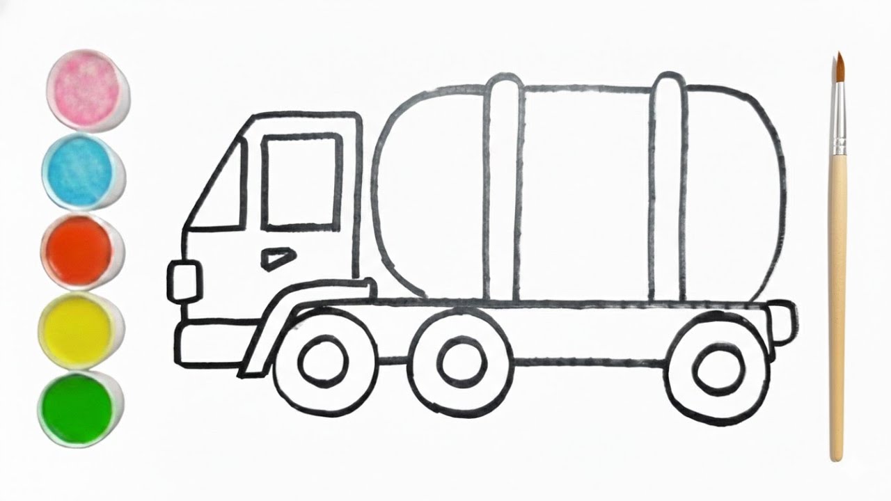 ​🚛💦 Easy Truck Drawing for Kids | Drawing, and Coloring for Kids | Toddler Art Learning Video 🖌️🎨✨