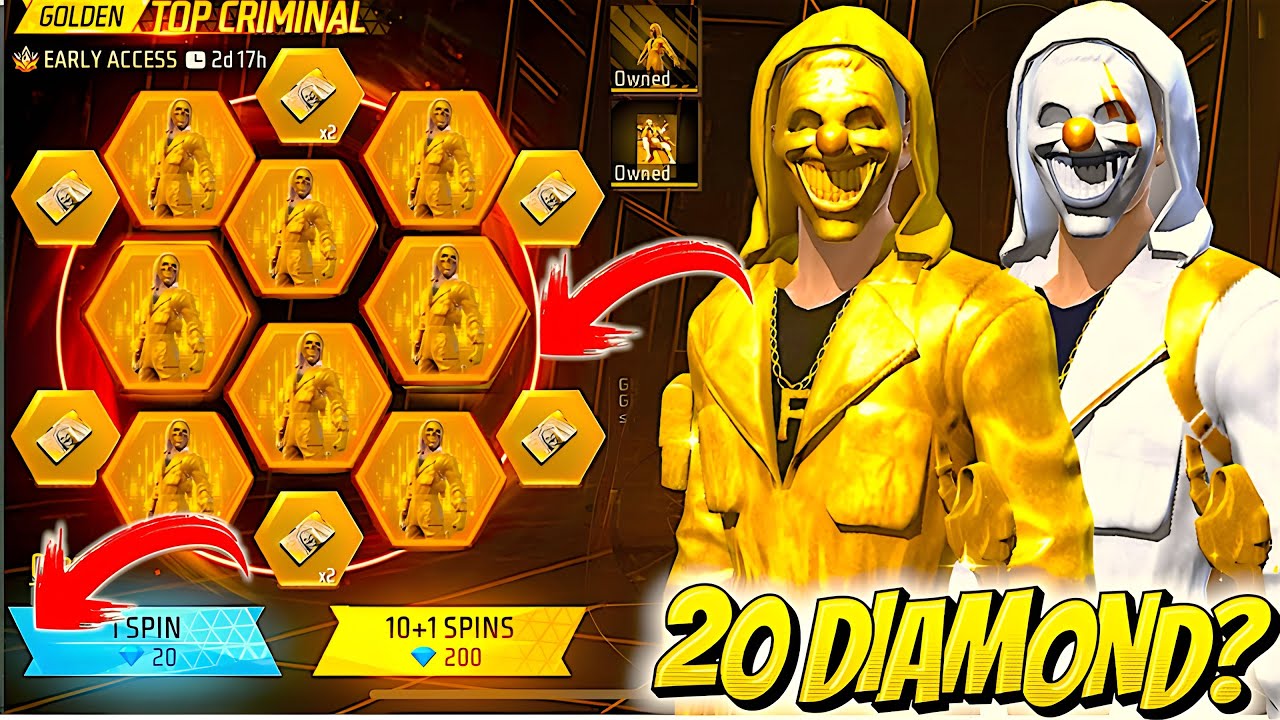 I Got 20 DIAMOND GOLDEN CRIMINAL Bundle Free Fire 🔥 New Golden Criminal Bundle Spin Free Don&rsquo;t Miss