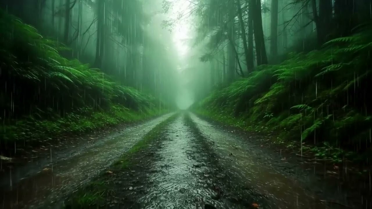 🌧️ Rain Sounds on a Misty Forest Road | Pure Rain for Sleep & Relaxation | 10 Hours