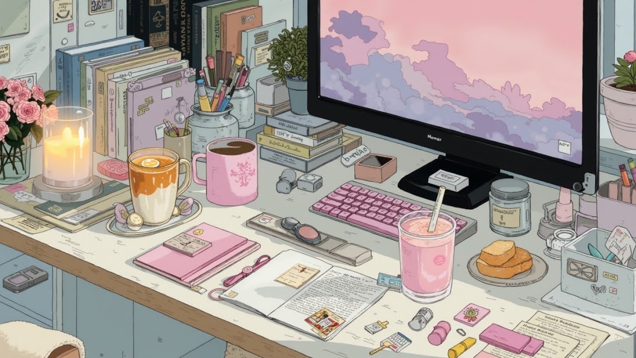 Chill Lofi Music for Study & Focus | Cozy Pink Aesthetic Desk Vibes | Relaxing Calm Lofi