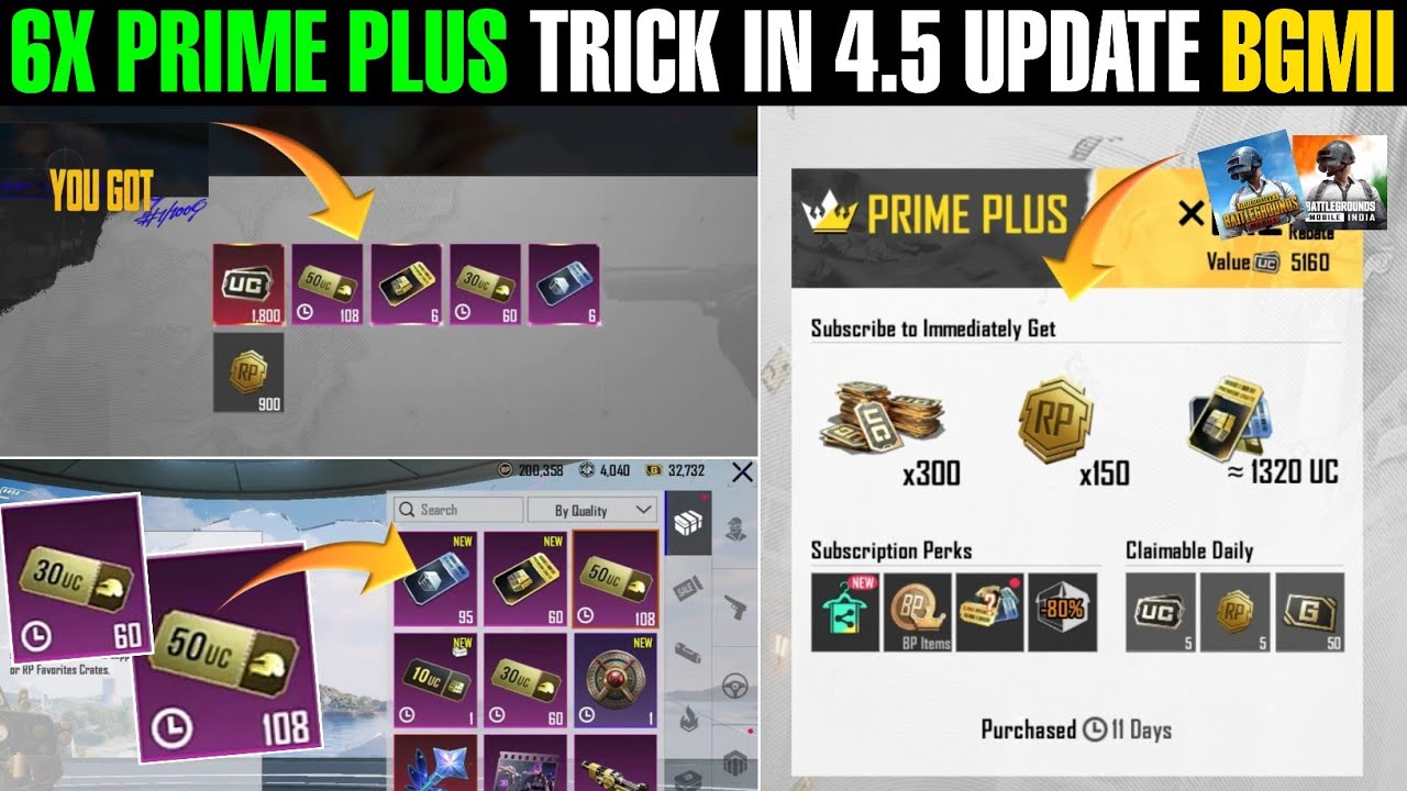 6X Prime Plus Trick In 4.5 Update In Bgmi | How To Purchase 3 Or 4 Prime Plus Subscriptions At Once?