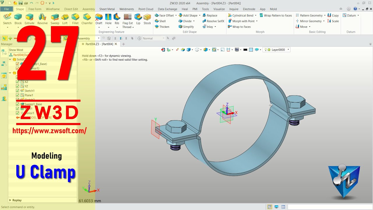 ZW3D Modeling U Clamp With Bolt And Nuts Tutorial For Beginner