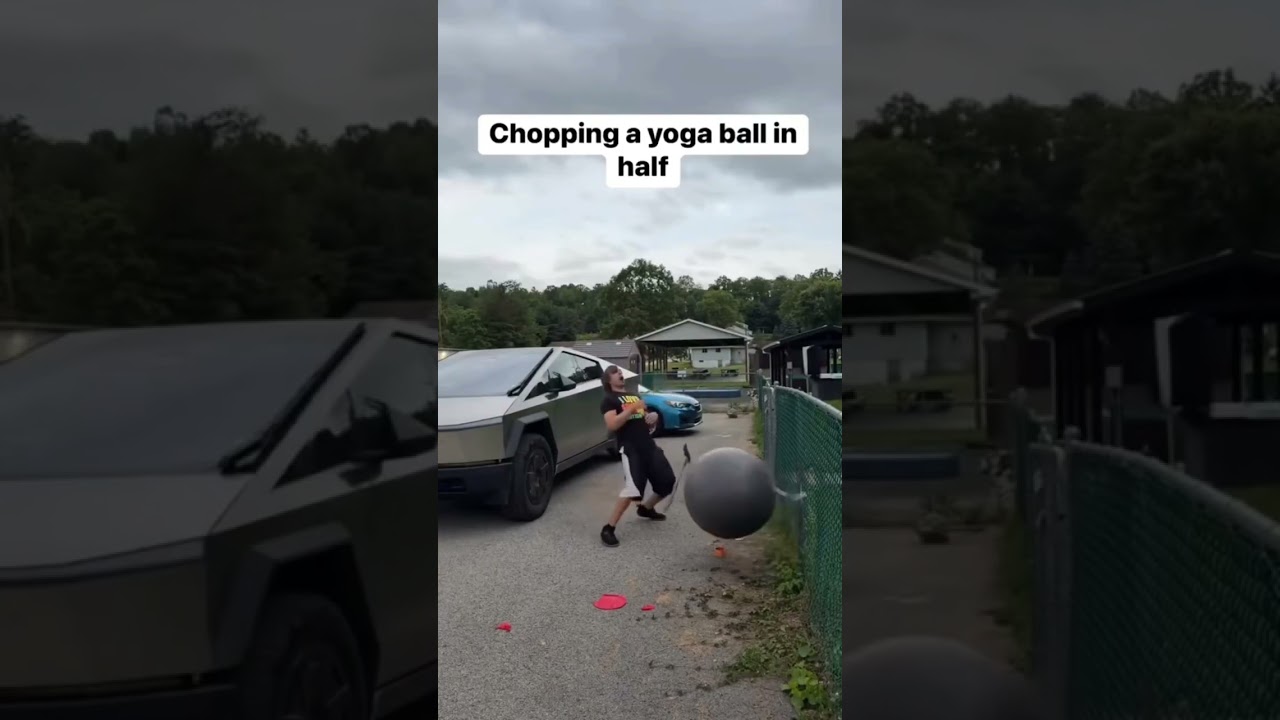 Trying to pop a yoga ball fail 🙈😂 #fail #funny #tesla #yogaball