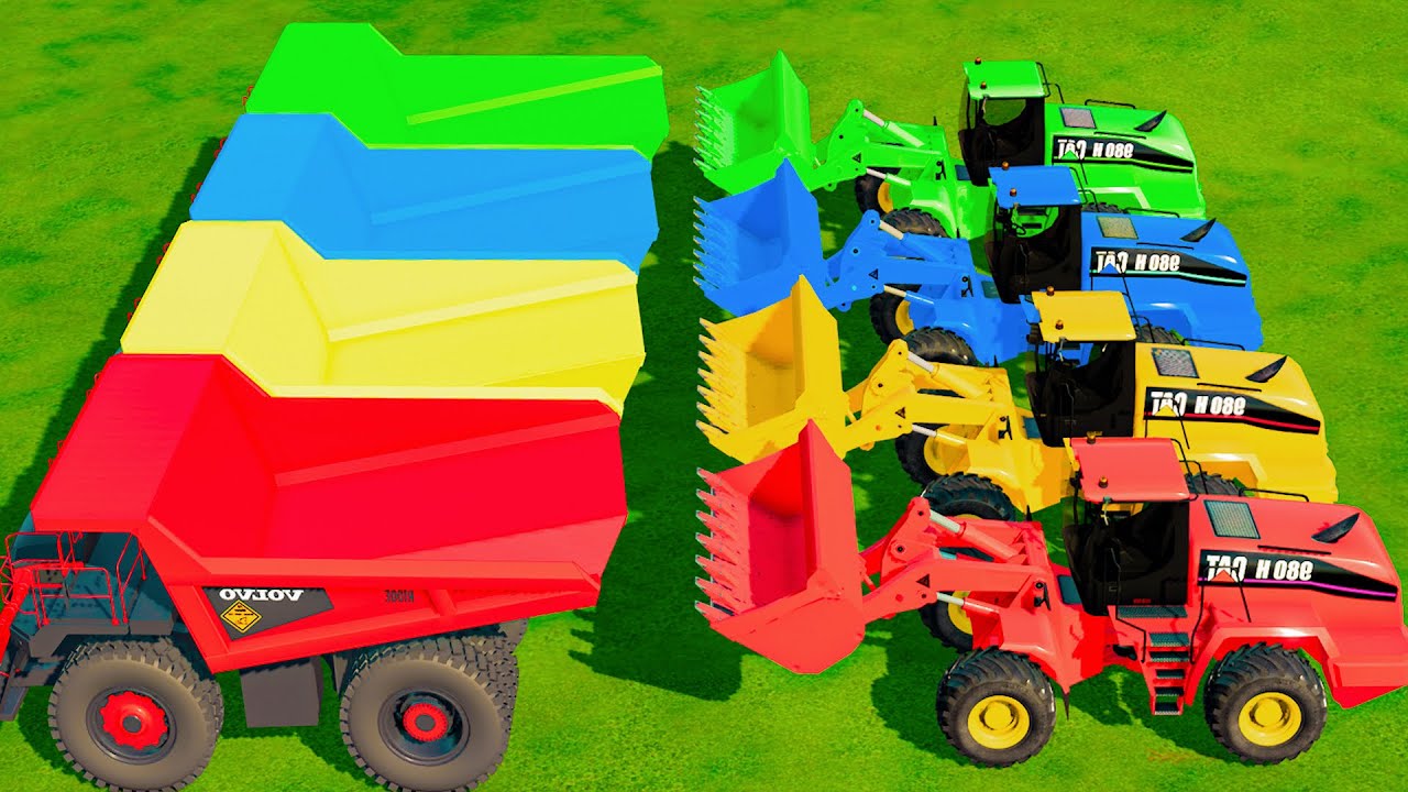 Tractors With COLORS - Extreme Loader & Monster Trucks Moving Tons of Sand! - Farming Simulator 22