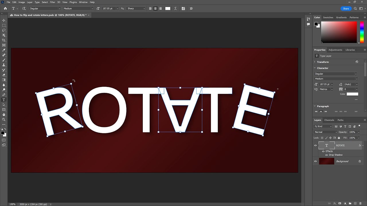 Как перевернуть и повернуть буквы в Photoshop