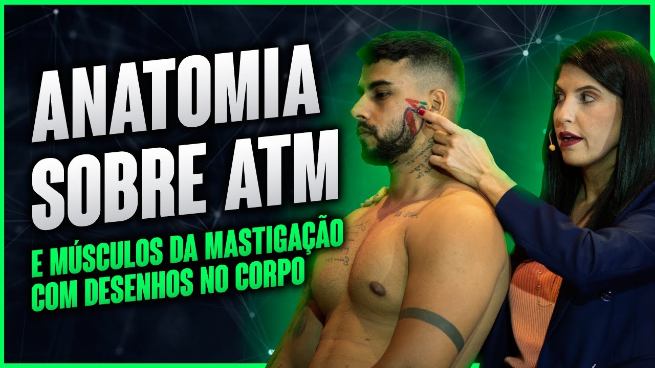 Anatomia sobre ATM e músculos da mastigação com desenhos no corpo| Dra. Walkyria Fernandes