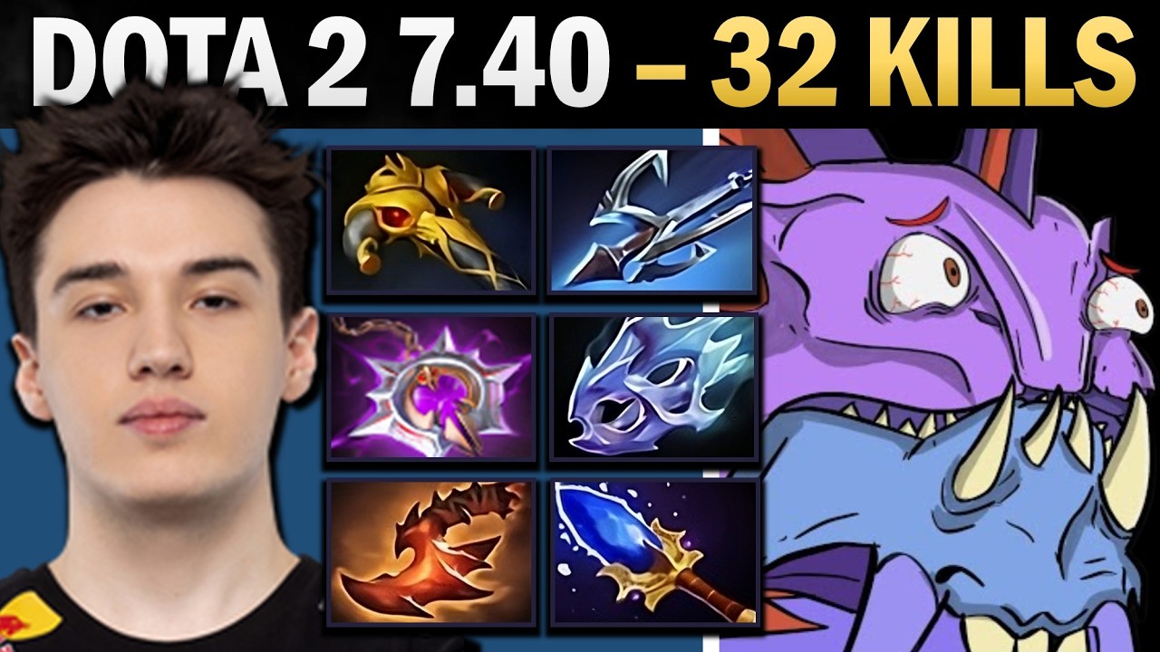 Slardar Pro на оффлейне с 32 убийствами и осколком Луны — геймплей Dota 2.