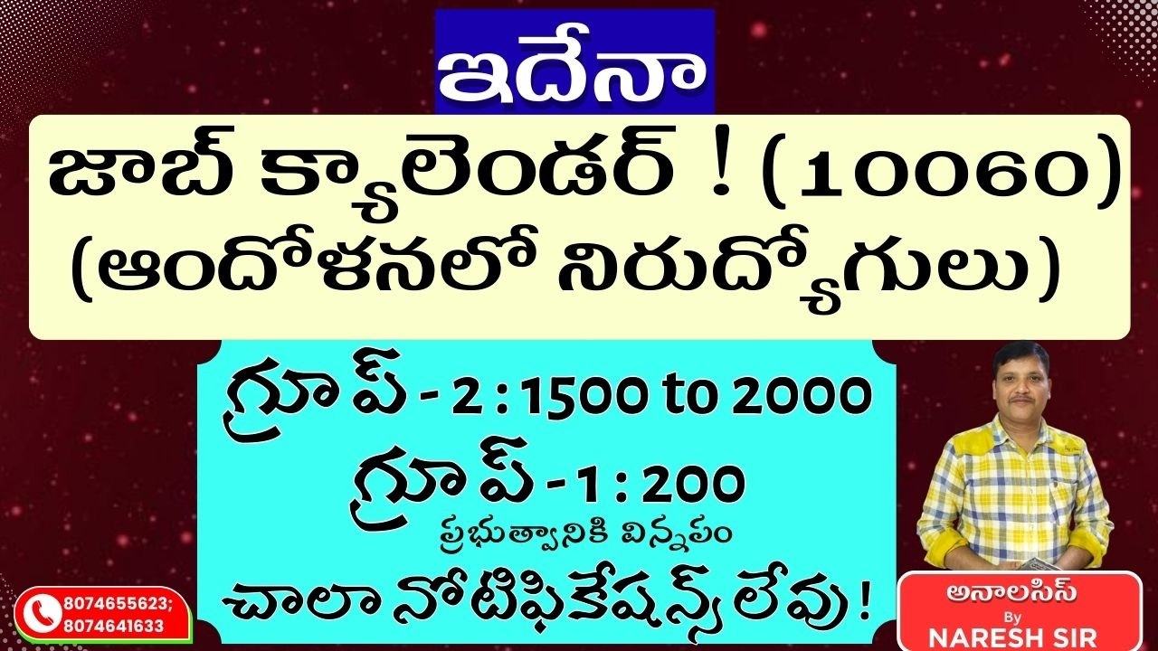 ఇదేనా జాబ్ క్యాలెండర్ !(10060)(ఆందోళనలో నిరుద్యోగులు)- గ్రూప్ 2 :1500 to 2000 గ్రూప్ -1:200!అనాలసిస్