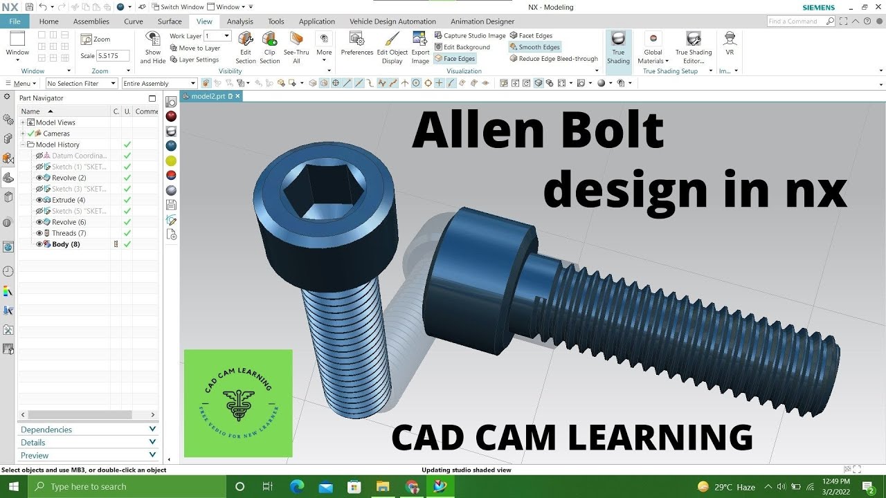 Allen Bolt | How  to design Allen bolt in nx | CAD CAM LEARNING