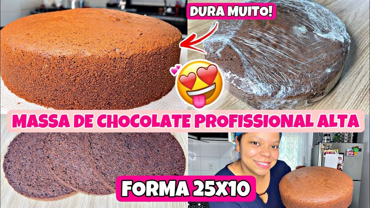 ✅[BOLO ALTO] MASSA DE CHOCOLATE PROFISSIONAL ÚMIDA E FOFA [BOLO NA FORMA 25x10] RENDE 25 A 30 FATIAS