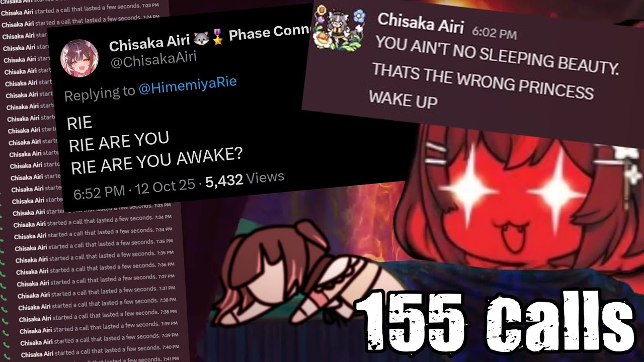 Rie oversleeps and Airi calls her 155 times to wake her up.