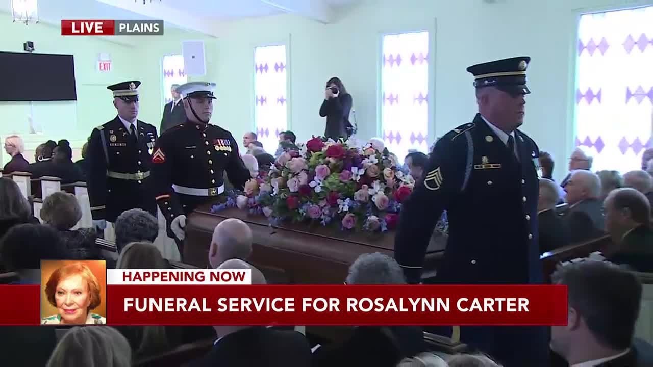 Rosalynn Carter's funeral ends as her final procession begins