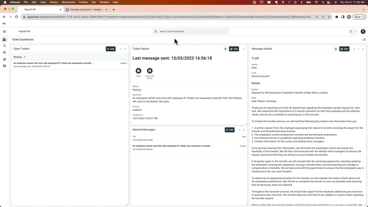 AppSheet + Vertex AI Ticketing Dashboard